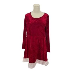 Basic Editions Women Red Velvet Long Sleeve Dress with Faux Fur Trim XXL